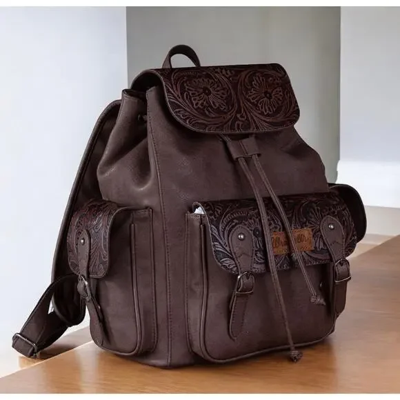 Wrangler Floral Tooled Backpack - Coffee *NEW in Package* Backpacks
